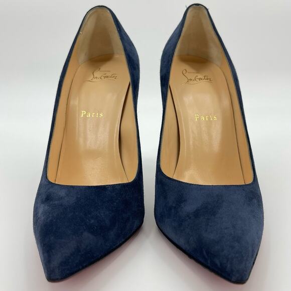 Christian Louboutin | Alminette 100 Veau Velours Marine Navy Suede Pumps 41 / 11 - Picture 4 of 15
